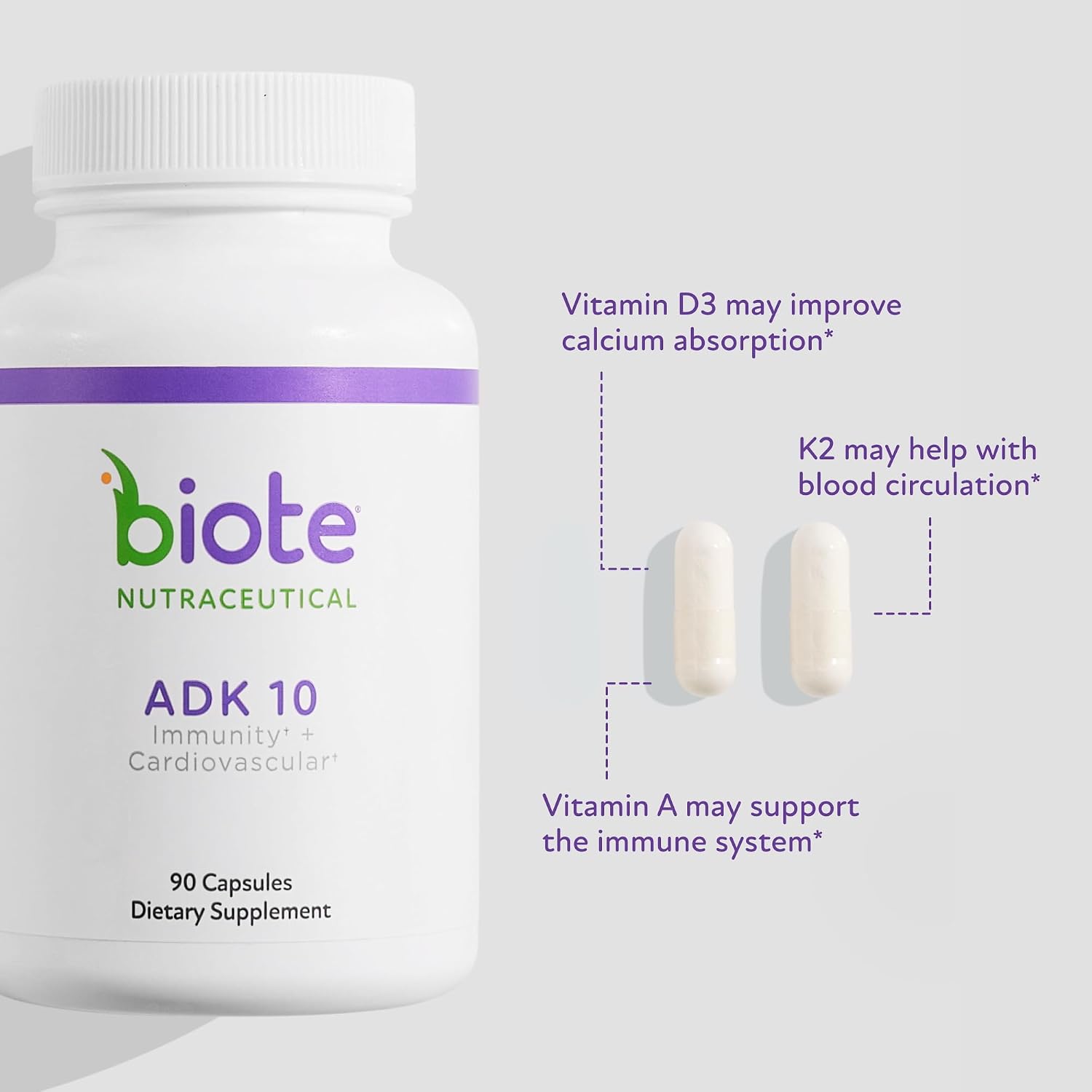 Biote Nutraceuticals ADK 10 | Immunity & Cardiovascular Support|90 Capsules BIOTE®
